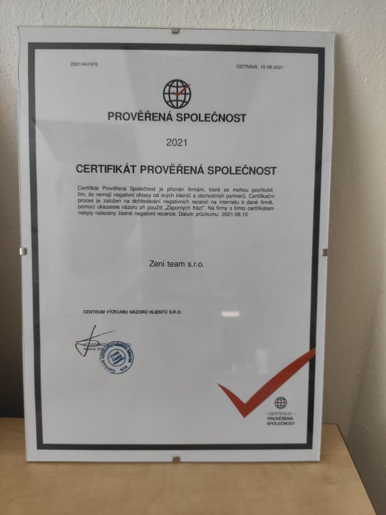 Certificate „Proverena spolecnost (Certified Company)”