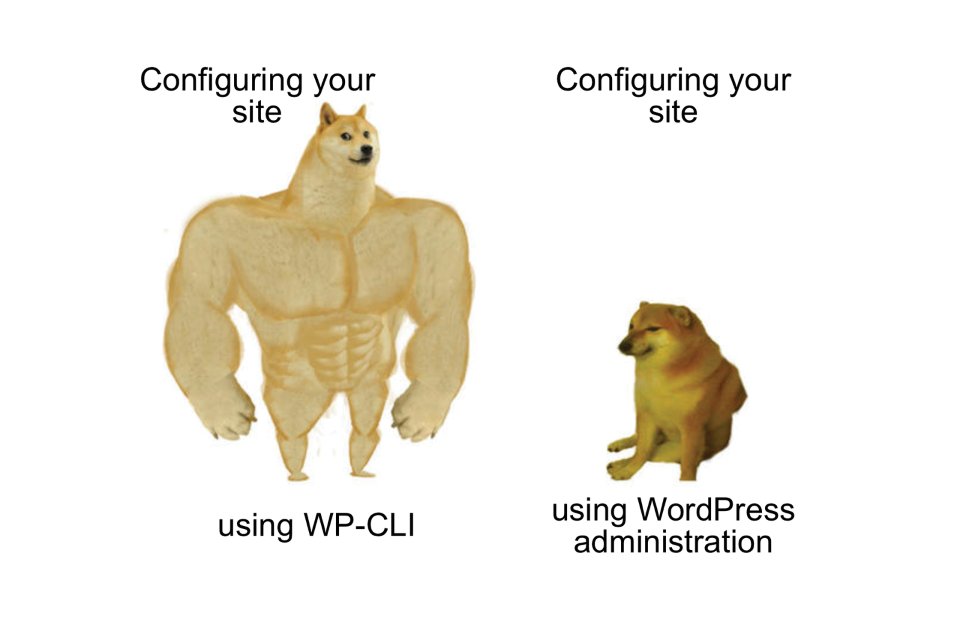 Meme about configuring your site using WP-CLI and using WordPress administration